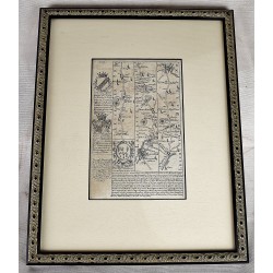 Leaf from Britannia Depicta; or, Ogilby Improv'd;  Stony Stratford to Haverborough  (Northampton) and from Kibworth / Leichester to Derby,  (Mounted, Framed, Under glass)